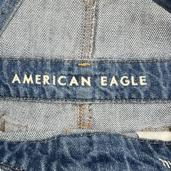 American Eagle Bib Overall Shorts Distressed Medium Wash Womens Small S Cotton - Picture 10 of 12